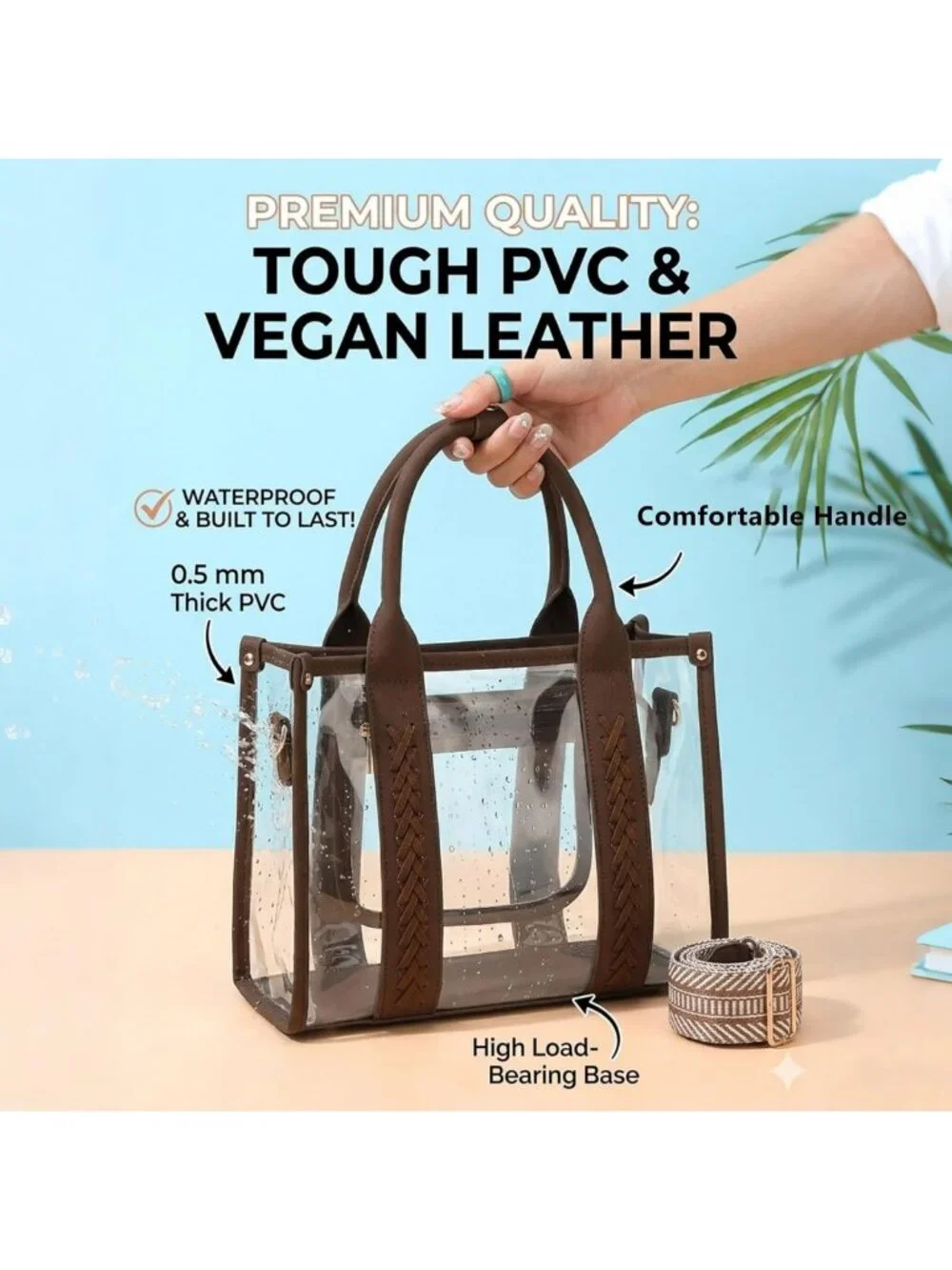 Stylish Clear Tote Bag for Stadiums, Concerts & Beach - Transparent Crossbody